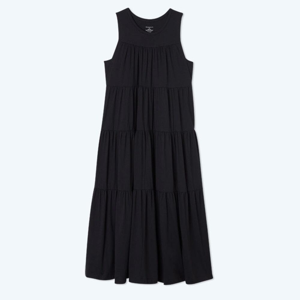 Summersalt Black The Luxe Pima Cotton Tiered Midi Dress Sz.S
